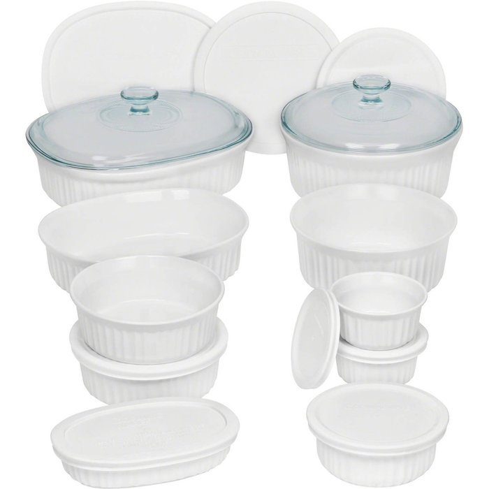 Corningware French 20-Piece Oven-To-Table Bakeware Set, Dishwasher, Refrigerator, Freezer and Microwave Safe,... N2