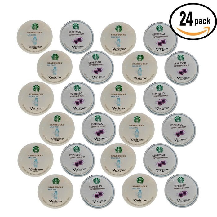 Verismo Starbucks Caffe Latte Pods, 24 Espresso Pods and 24 Milk Pods, Packaging may vary.