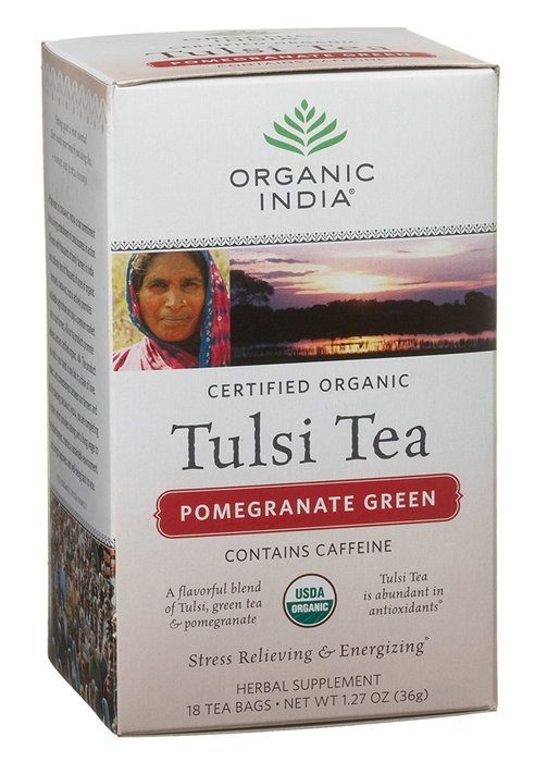 Organic India Tulsi Pomegranate Green, 18-count teabags (Pack of 6)