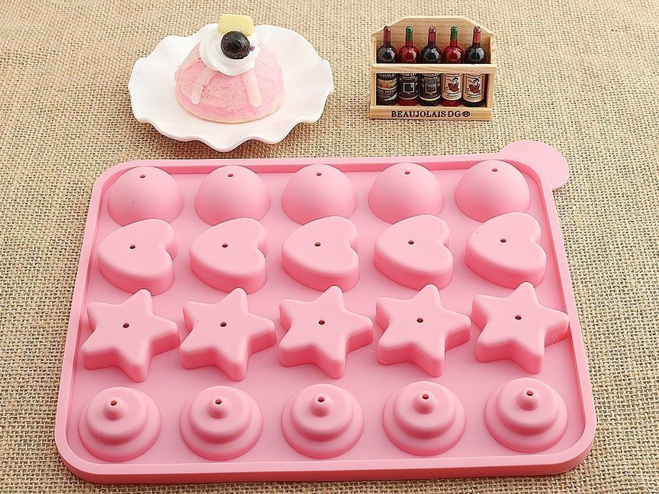 AUCH 1Set Silicone 3D Assorted Shape DIY Lollipop Cake Mold Cube Cup Tray Moulds, Random Color N3