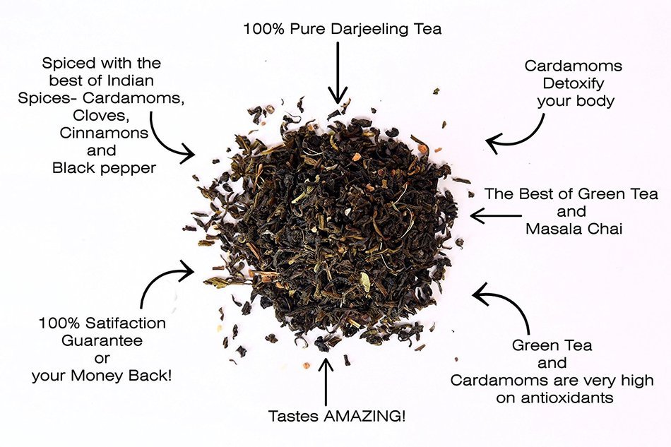 Darjeeling Loose Leaf Masala Chai Tea Detox & Cleanse With Our Premium Organic Green Tea - Packed With Rare Indian... N4