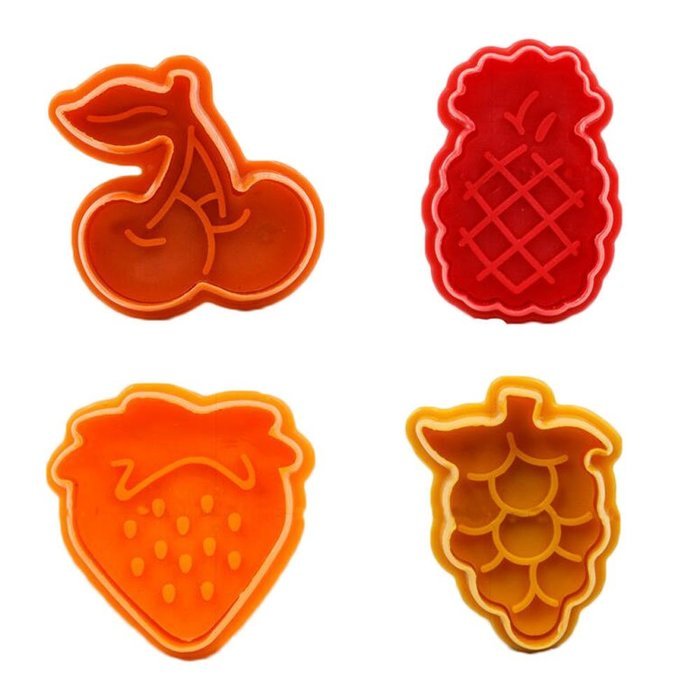 Set of 4 3D Plastic Press-and-Stamp Cookie Cutters Baking Molds