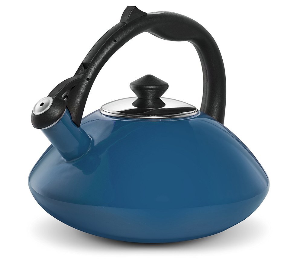Osaka, Enamel Coated Whistling Tea Kettle - 3 Quart Capacity Teakettle "Kobe Port Tower" (Blue) N5