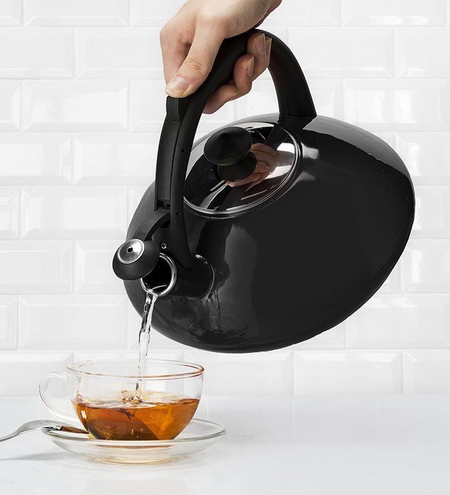 Osaka, Enamel Coated Whistling Tea Kettle - 3 Quart Capacity Teakettle "Kobe Port Tower" (Blue) N8