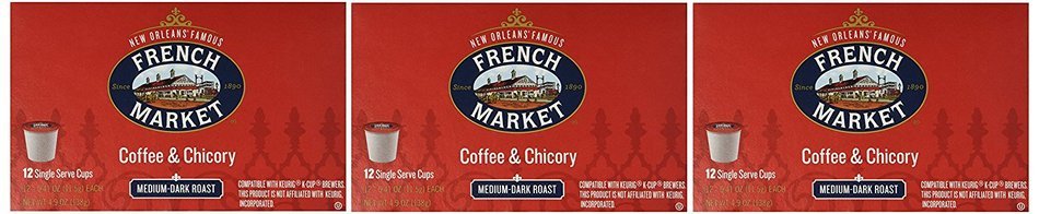 French Market Coffee, Single Serve K-Cups, Medium Dark Roast Coffee and Chicory, 4.9oz Box (Pack of 3) N3