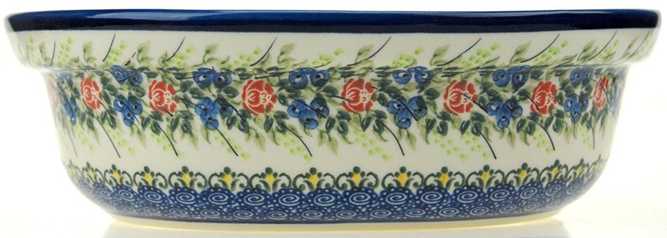 Ceramika Boleslawiecka Kalich Polish Hand Painted Oval Baking Dish - 10.25" x 8.5" x 3.25" (Red Roses)