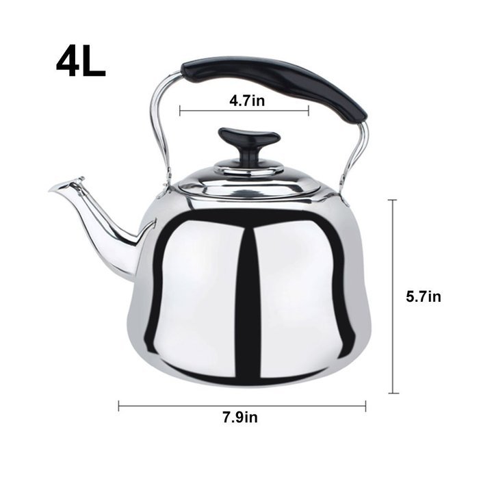 Stainless Steel Whistling Teakettle Teapot Cookware Silver Tone (4L)