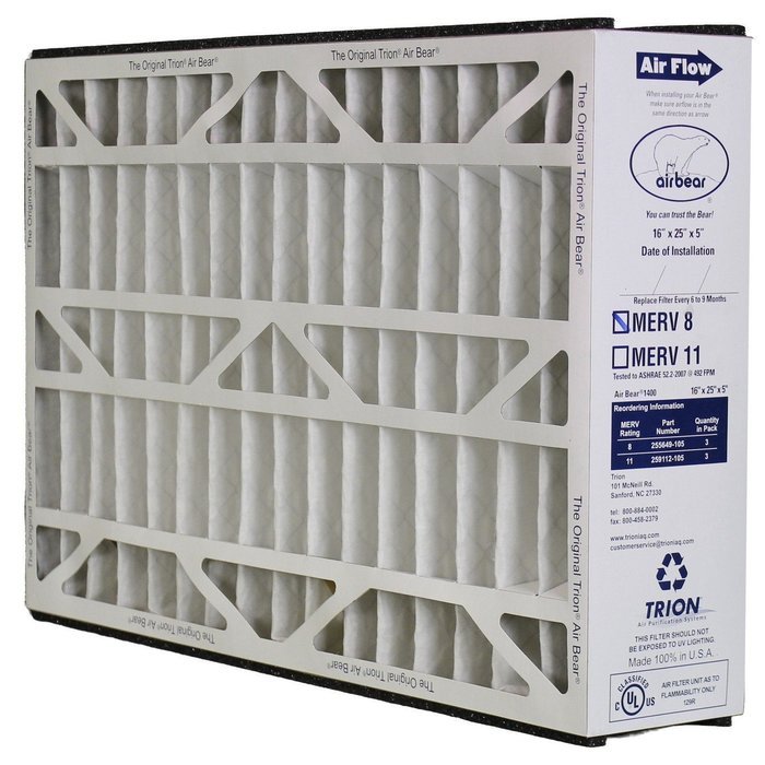 Trion Air Bear 255649-105 - Pleated Furnace Air Filter 16"x25"x5" MERV 8