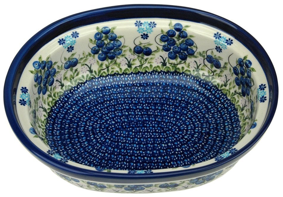 Ceramika Boleslawiecka Kalich Polish Hand Painted Oval Baking Dish - 10.25" x 8.5" x 3.25" (Red Roses) N4
