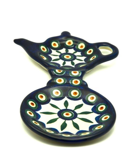 Polish Pottery Tea Bag & Mug Holder - Peacock