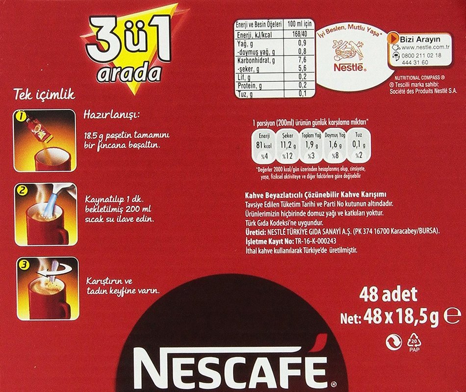 Nescafe 3 in 1 Regular Instant Coffee 48 Sticks N5