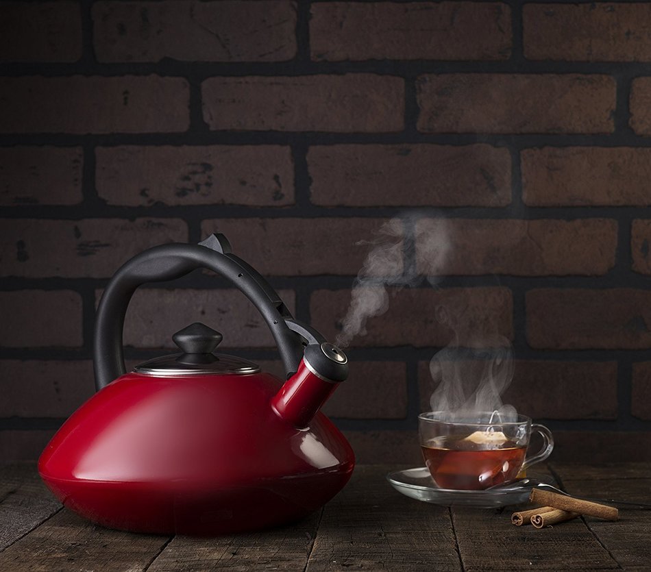 Osaka, Enamel Coated Whistling Tea Kettle - 3 Quart Capacity Teakettle "Kobe Port Tower" (Blue) N9