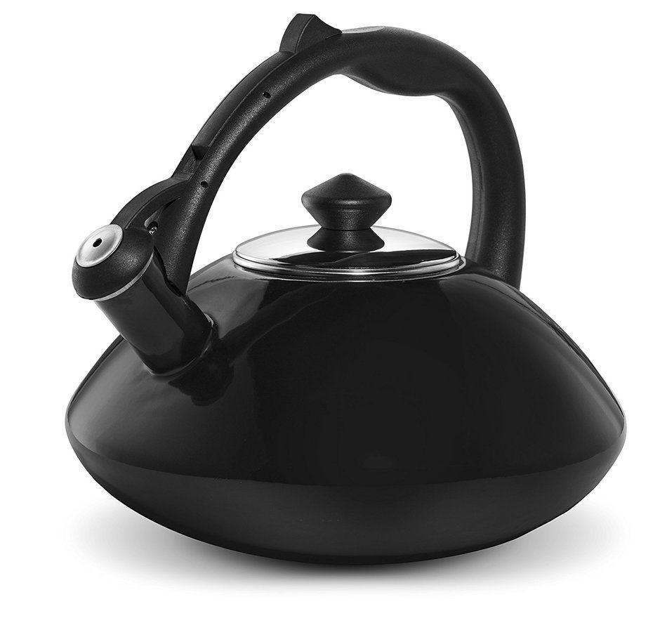 Osaka, Enamel Coated Whistling Tea Kettle - 3 Quart Capacity Teakettle "Kobe Port Tower" (Blue) N11