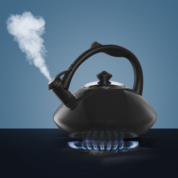 Osaka, Enamel Coated Whistling Tea Kettle - 3 Quart Capacity Teakettle "Kobe Port Tower" (Blue) N12