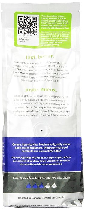 Ethical Bean Coffee Decaf, Dark Roast, Whole Bean, 12-Ounce Bag N8