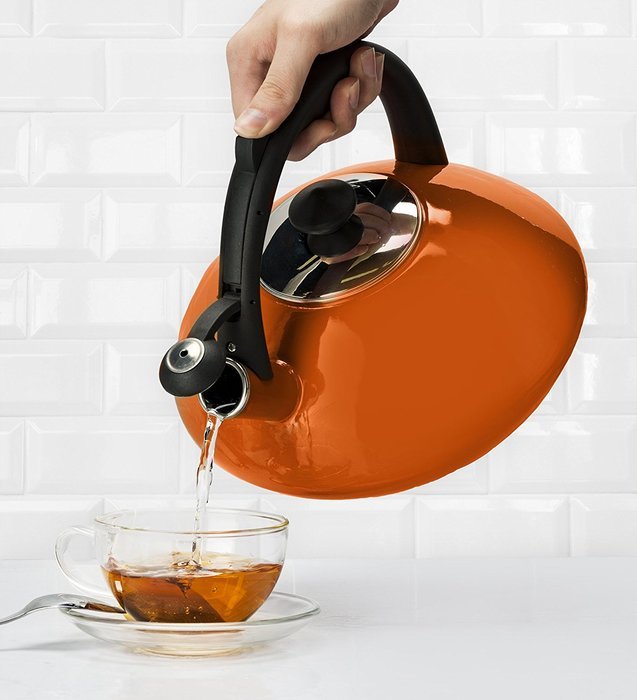 Osaka, Enamel Coated Whistling Tea Kettle - 3 Quart Capacity Teakettle "Kobe Port Tower" (Blue) N17
