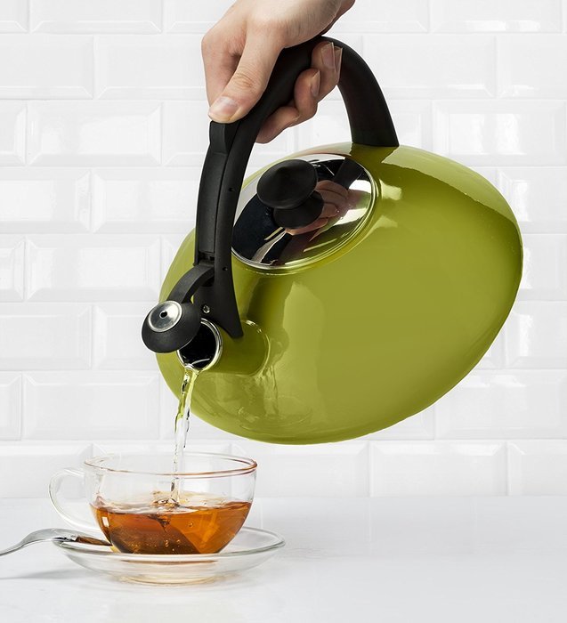 Osaka, Enamel Coated Whistling Tea Kettle - 3 Quart Capacity Teakettle "Kobe Port Tower" (Blue) N22