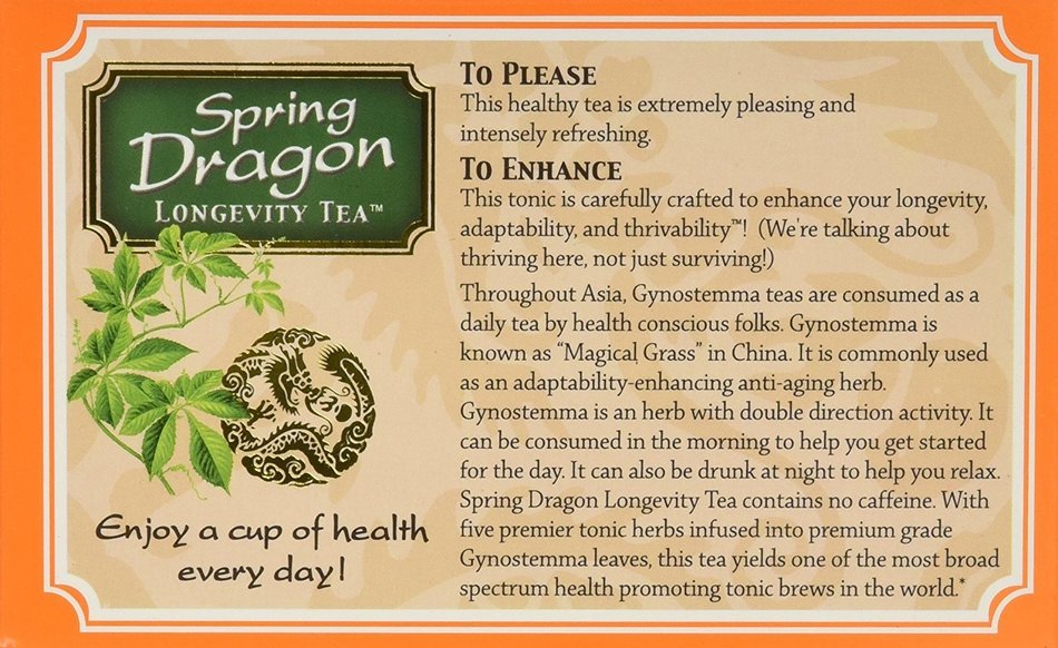 Dragon Herbs Spring Dragon Longevity Tea Caffeine Free -- 20 Tea Bags