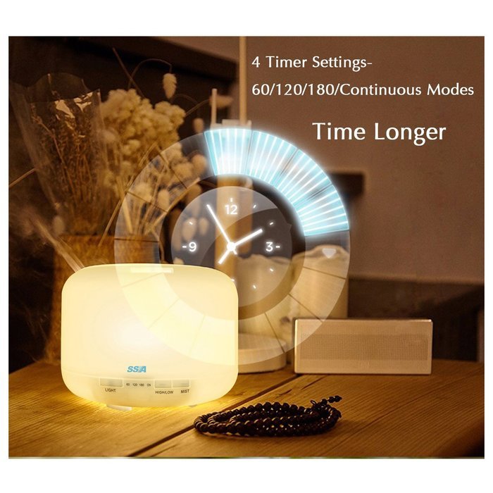 500 ml Essential Oil Diffuser for Aromatherapy - Cool Mist Air Humidifier with 7 Color LED Lights Changing and... N3