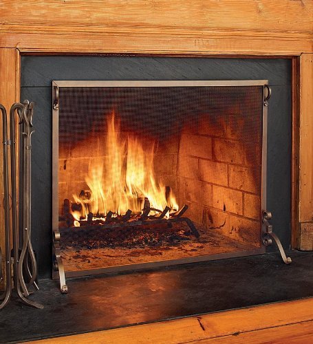 Solid Steel Flat Guard Fire Screen, 39"W x 31"H, in Bronze