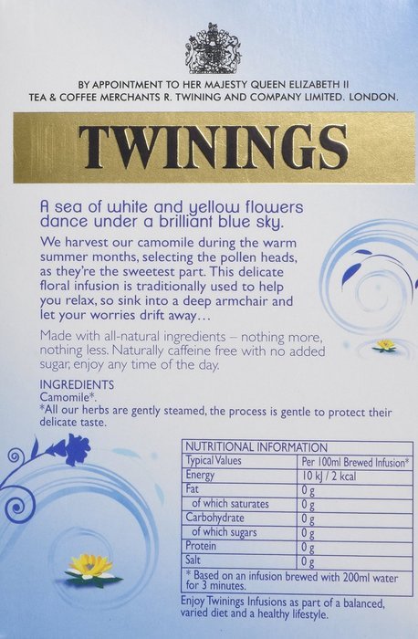 Twinings Pure Camomile Herbal Tea, 20 Tea Bags box N3