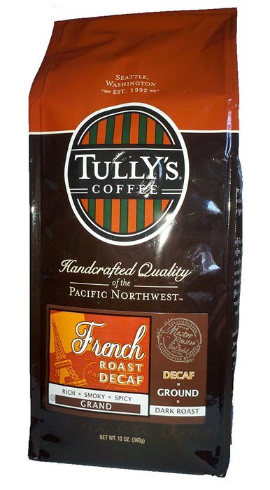 Tully's Coffee Decaffeinated French Roast, Ground, 12-Ounce Bags (Pack of 2)