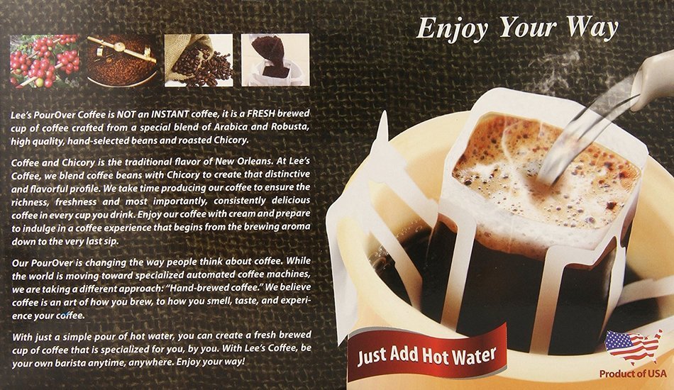 Lee's Coffee Pourover Fresh Ground Filter Packs, New Orleans, 18 Count N3