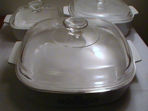 Corning Blue Cornflower Casserole Dishes with Lids--Set of (3) three 1 Qt., 2 Qt. & 2.5 Quart N3