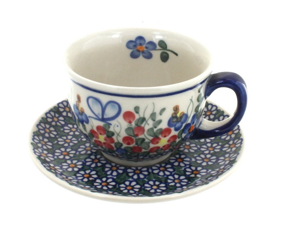 Polish Pottery Garden Butterfly Cup & Saucer