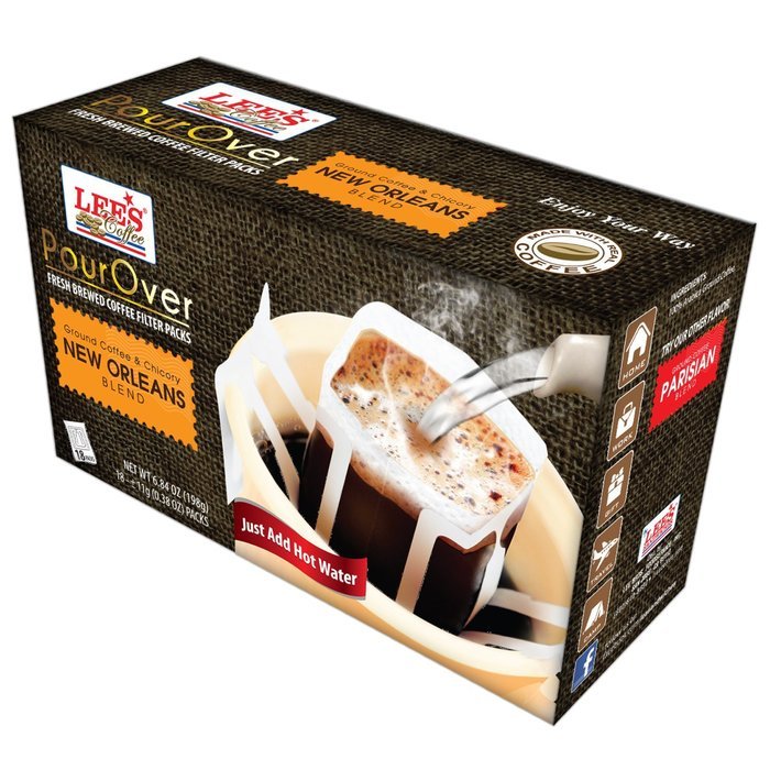 Lee's Coffee Pourover Fresh Ground Filter Packs, New Orleans, 18 Count N8