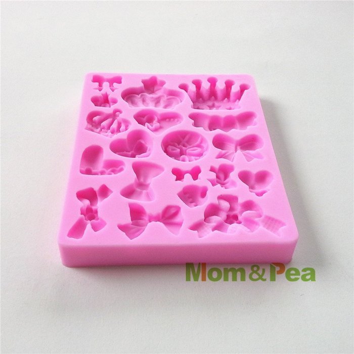 Mom&pea 0532 Crown Bowknot Shaped Silicone Mould for Fondant Cake Sugar Paste Cake Decoration 3d Cake Toppers...
