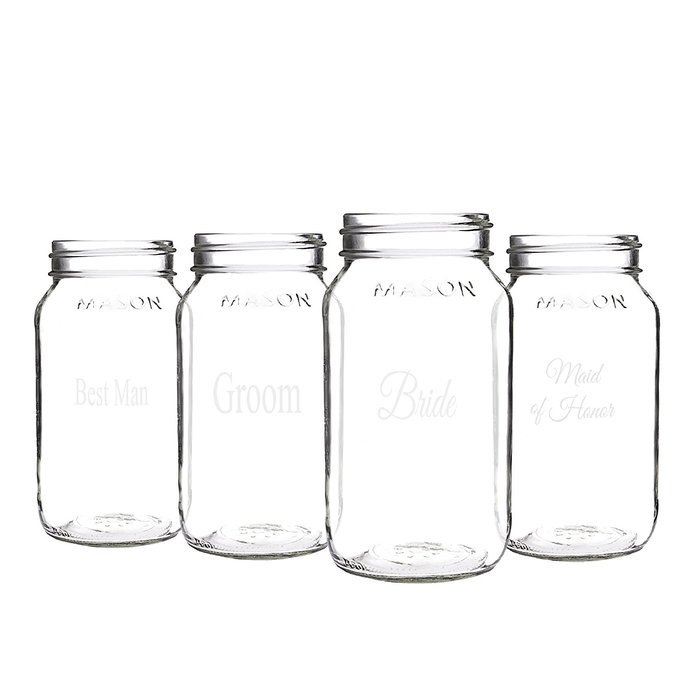 Cathy's Concepts Wedding Party Mason Jars (Set of 4), 26 oz., Clear N2