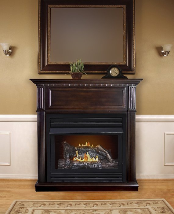 Pleasant Hearth Convertible Vent-Free Dual Fuel Fireplace, 42-Inch, Tobacco N3