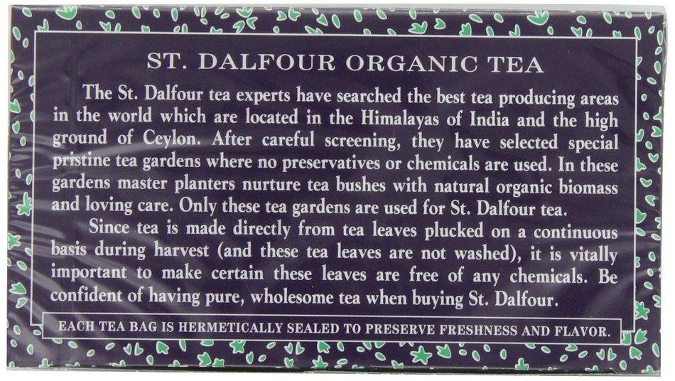 ST. DALFOUR Organic Tea, Tea Bags, Pure Ceylon, 1.75-Ounce Bags, 25-Count Boxes (Pack of 6) N5
