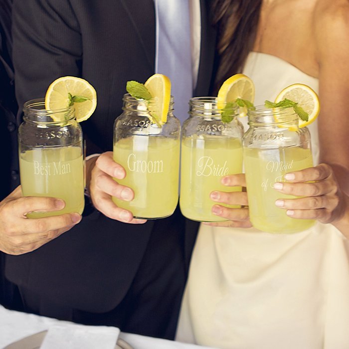 Cathy's Concepts Wedding Party Mason Jars (Set of 4), 26 oz., Clear N3