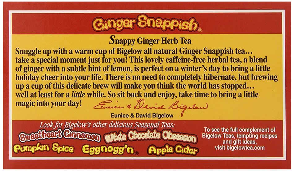 Bigelow Ginger Snappish Herbal Tea with Lemon (box of 20) N2
