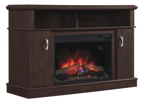 Dwell TV Stand with 25" Curved Electric Fireplace, Midnight Cherry