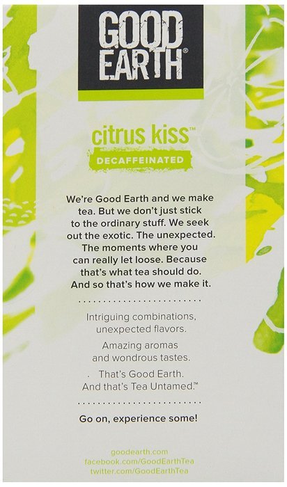 Good Earth Citrus Kiss Decaffeinated Green Tea, 18 Count Tea Bags (Pack of 6) N23