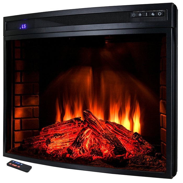 AKDY 33" Freestanding 1400W Adjustable 5200BTU Tempered Glass 6 Setting LED Insert Electric Fireplace Stove N3