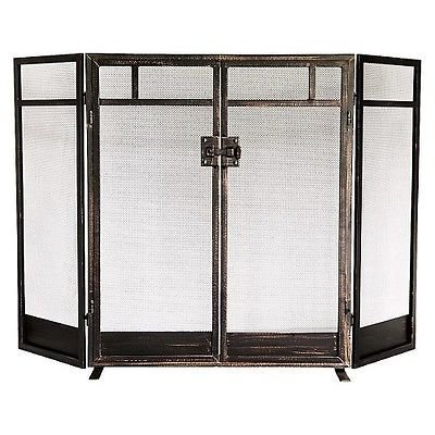 Threshold Mission Fireplace Screen - Black with Brushed Bronze Finish - CFP