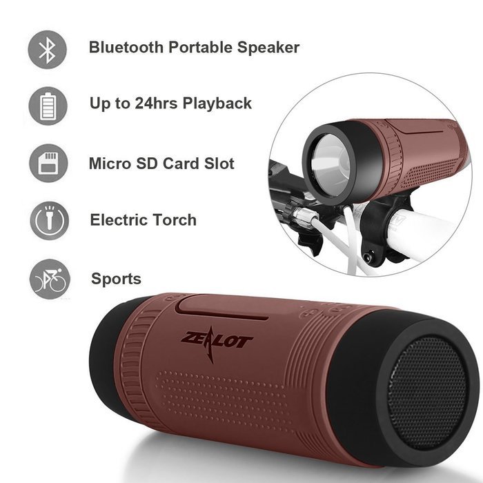 ZEALOT S1 Multi-in-1 Function Bicycle Speaker Long Playtime Bluetooth Speakers Music Player/Torch/Power Bank/FM...