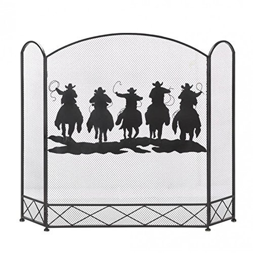 Fireplace Screen Metal and Iron Cowboy Round Up Western Theme New