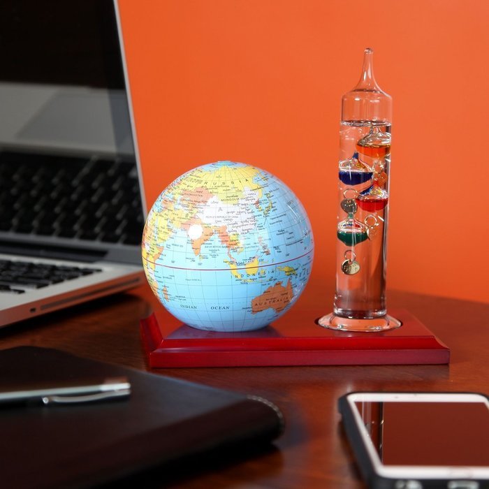 Lily's Home 7 inch Glass Galileo Thermometer with a 4 inch World Globe