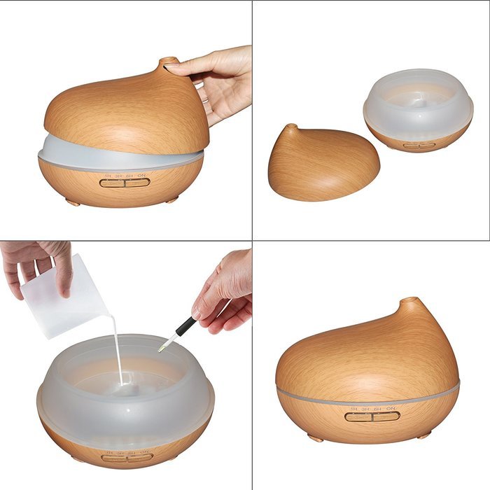 MixMart 300ml Essential Oil Diffuser Wood Grain Cool Mist Humidifier with Color LED Lights Changing N3