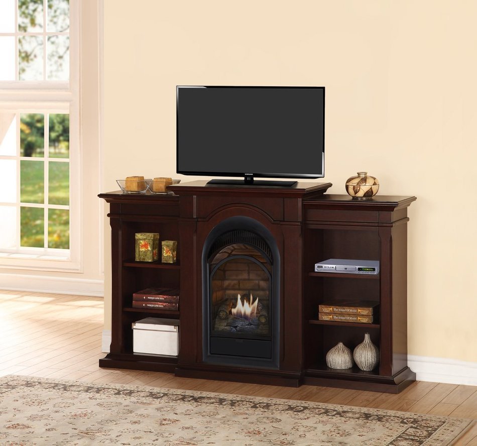 Duluth Forge Dual Fuel Vent Free Fireplace With Bookshelves - 15,000 BTU, T-Stat, Chocolate Finish N2