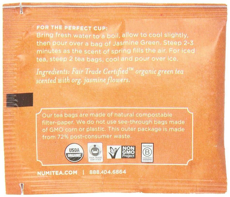 Numi Organic Tea Gunpowder Green, Full Leaf Green Tea, 100 Count non-GMO Bulk Tea Bag N60