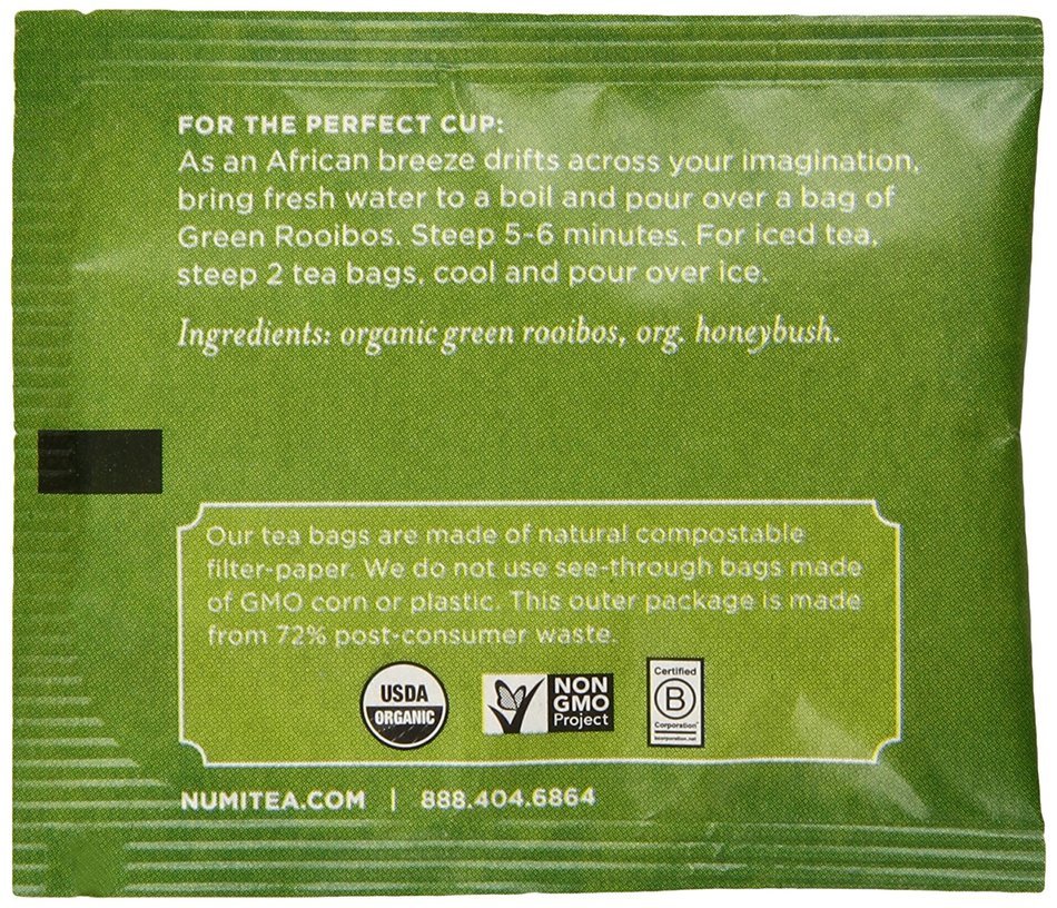 Numi Organic Tea Gunpowder Green, Full Leaf Green Tea, 100 Count non-GMO Bulk Tea Bag N71
