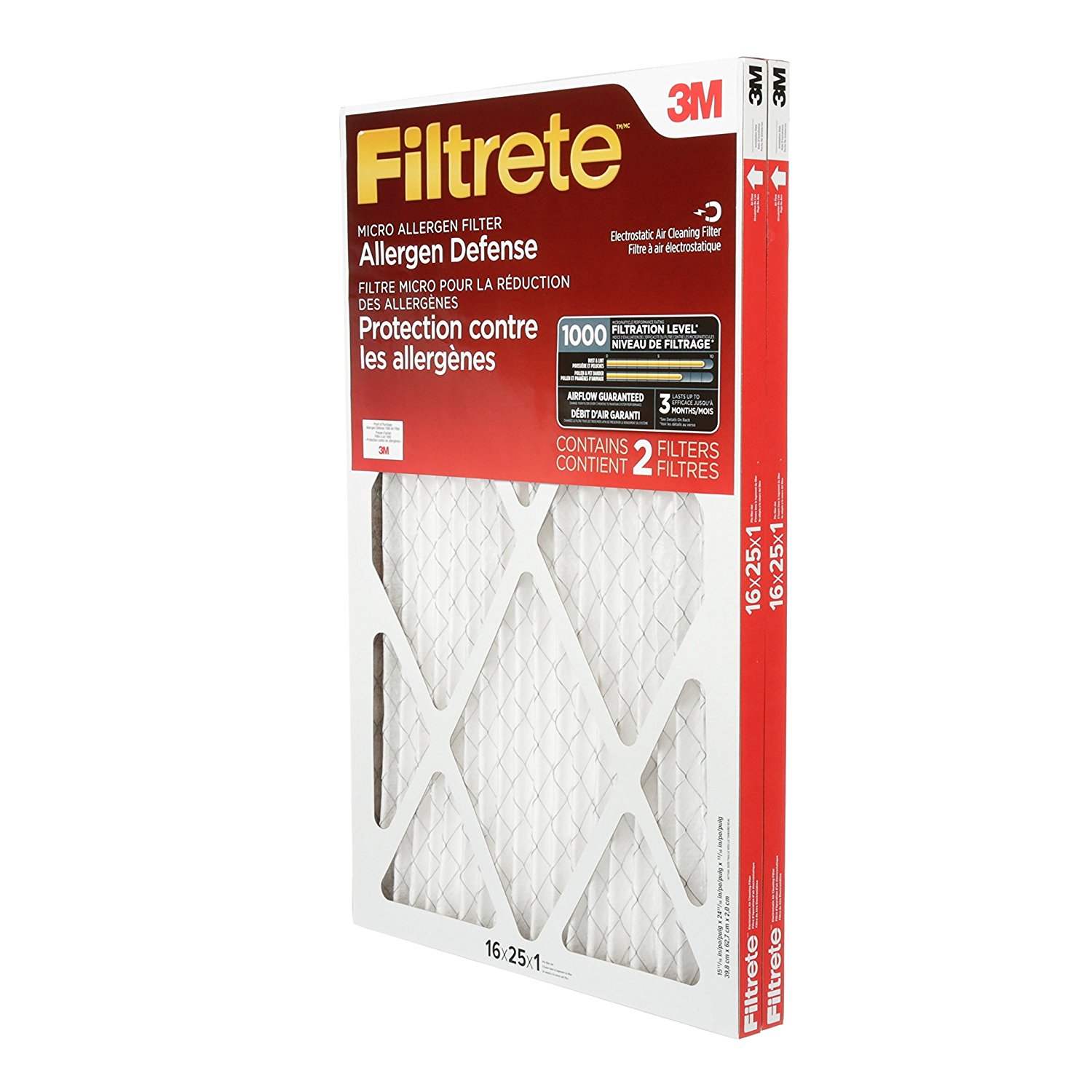 Filtrete Micro Allergen Defense Filter, MPR 1000, 16 x 25 x 1-Inches, 2 ...