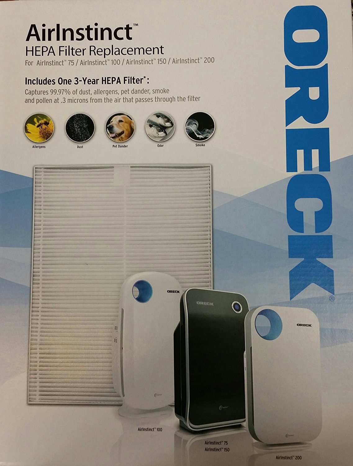 Oreck AirInstinct HEPA Large Room Air Purifier w/Bonus Hepa Filter free ...