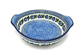 Polish Pottery Baker - Round with Grips - Large - Blue Pansy